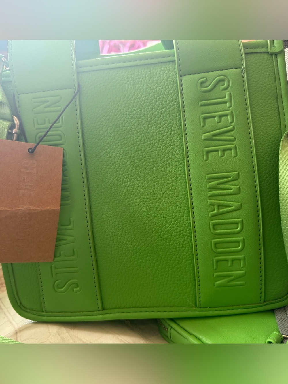 Steve Madden Bright Green Embossed Logo Tote